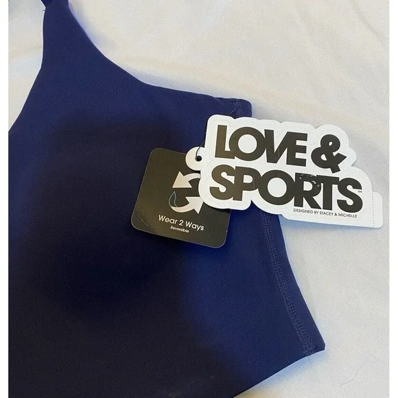 Love & Sports Navy Blue Reversible Adjustable Halter Sports Bra - New - Picture 8 of 12